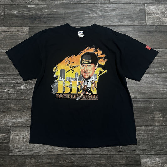 VTG Y2K PITTSBURGH STEELERS BEN ROETHLISBERGER CHARACTER T-SHIRT BLACK XL Yesterday's Fits Clothing Fashion Vintage Streetwear Fashion Item