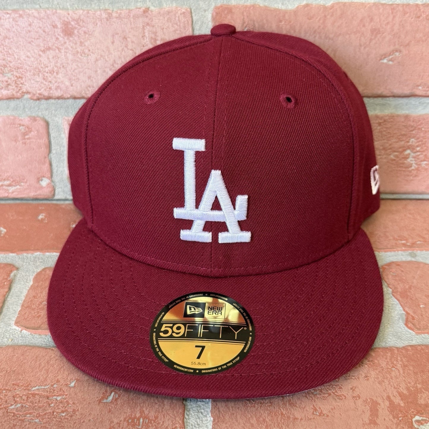 NEW ERA LOS ANGELES DODGERS PLAIN LOGO MAROON WHITE FITTED BASEBALL CAP 7 HAT Yesterday's Fits Clothing Fashion Vintage Streetwear Fashion Item
