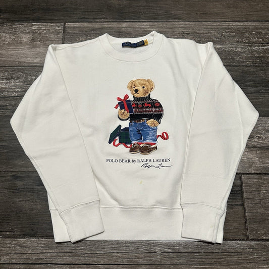 POLO RALPH LAUREN CHRISTMAS HOLIDAY BEAR WHITE CREWNECK SWEATSHIRT SZ S PRESENT Yesterday's Fits Clothing Fashion Vintage Streetwear Fashion Item