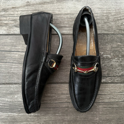 VTG 80s GUCCI ITALY BLACK LEATHER HORSEBIT LOAFERS SZ 42.5 (US 9) SHOES SLIP Yesterday's Fits Clothing Fashion Vintage Streetwear Fashion Item