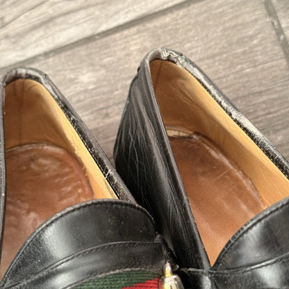 VTG 80s GUCCI ITALY BLACK LEATHER HORSEBIT LOAFERS SZ 42.5 (US 9) SHOES SLIP Yesterday's Fits Clothing Fashion Vintage Streetwear Fashion Item