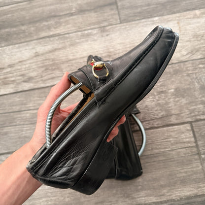 VTG 80s GUCCI ITALY BLACK LEATHER HORSEBIT LOAFERS SZ 42.5 (US 9) SHOES SLIP Yesterday's Fits Clothing Fashion Vintage Streetwear Fashion Item