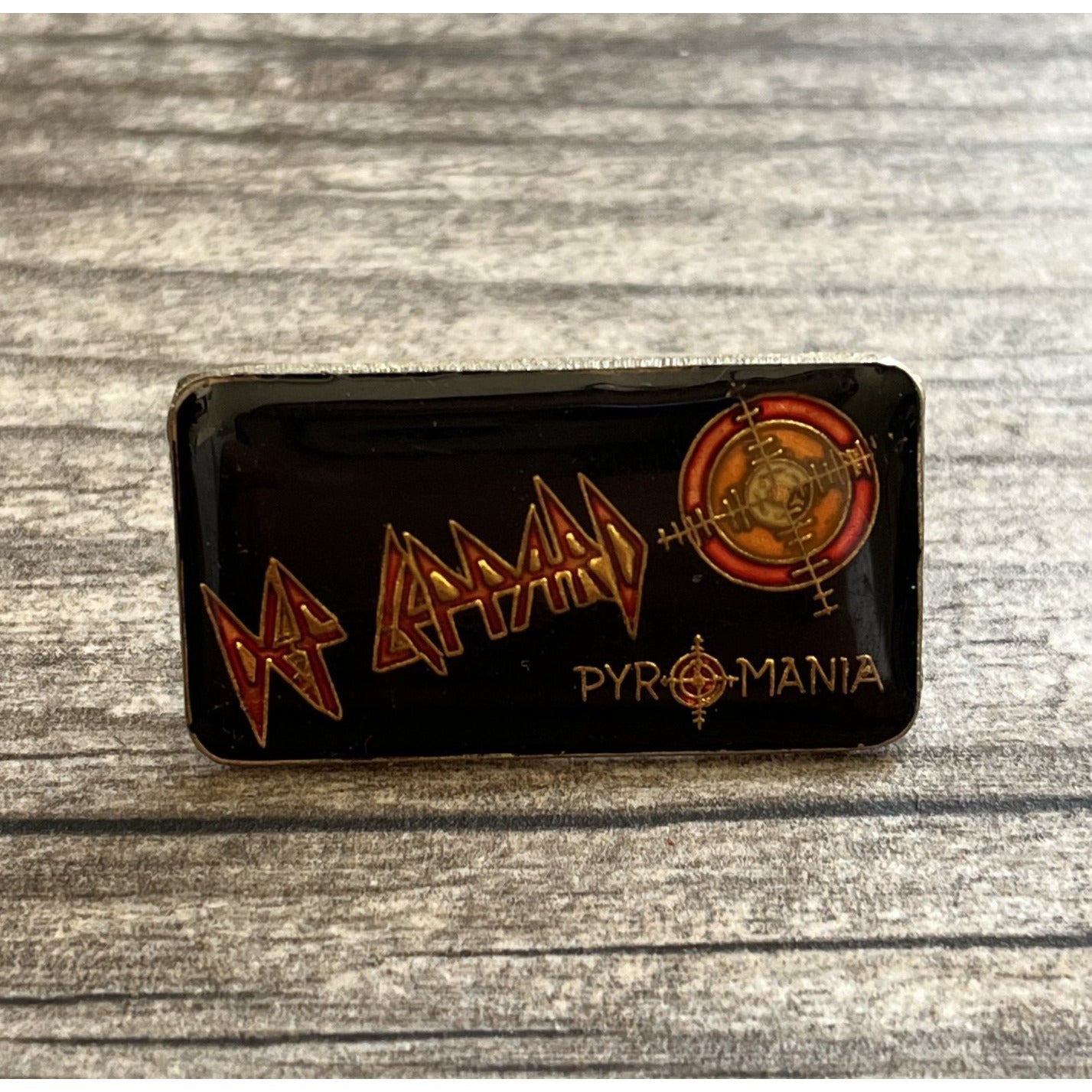 VTG 80s DEF LEPPARD PYROMANIA ENAMEL PIN MUSIC CONCERT PROMO Yesterday's Fits Clothing Fashion Vintage Streetwear Fashion Item