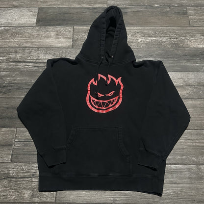 Y2K SPITFIRE SKATE HOODIE SWEATSHIRT BLACK RED PULLOVER FADED DISTRESSED SZ M Yesterday's Fits Clothing Fashion Vintage Streetwear Fashion Item