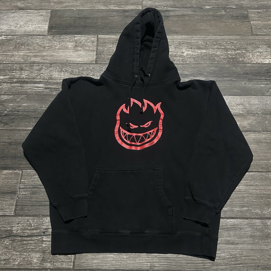 Y2K SPITFIRE SKATE HOODIE SWEATSHIRT BLACK RED PULLOVER FADED DISTRESSED SZ M Yesterday's Fits Clothing Fashion Vintage Streetwear Fashion Item