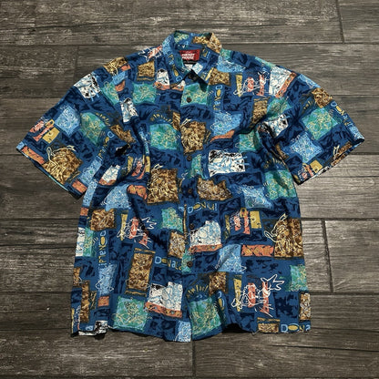 REYN SPOONER DISNEY MICKEY MOUSE BUTTON UP HAWAIIAN SHIRT BLUE SZ M 100% RAYON Yesterday's Fits Clothing Fashion Vintage Streetwear Fashion Item