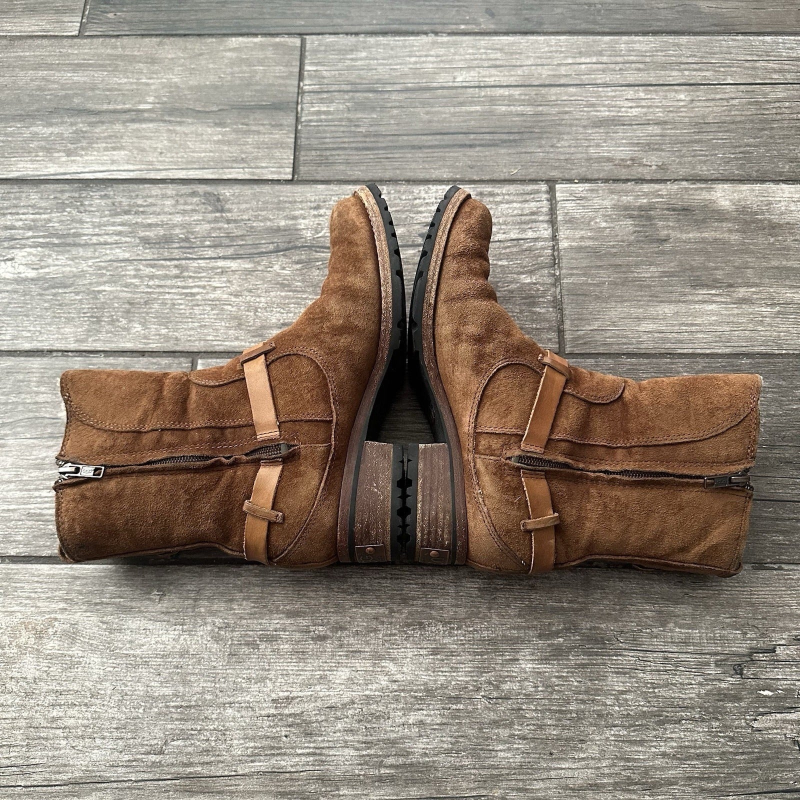 UGG AUSTRALIA 5604 ENDELL HARNESS BIKER BOOTS BROWN SUEDE NO BOX WMNS SZ 7.5 Yesterday's Fits Clothing Fashion Vintage Streetwear Fashion Item