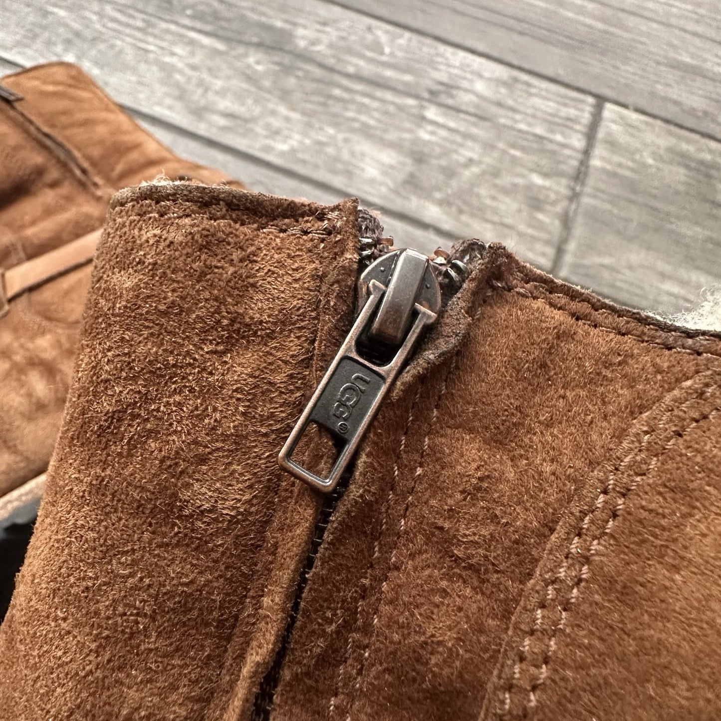 UGG AUSTRALIA 5604 ENDELL HARNESS BIKER BOOTS BROWN SUEDE NO BOX WMNS SZ 7.5 Yesterday's Fits Clothing Fashion Vintage Streetwear Fashion Item