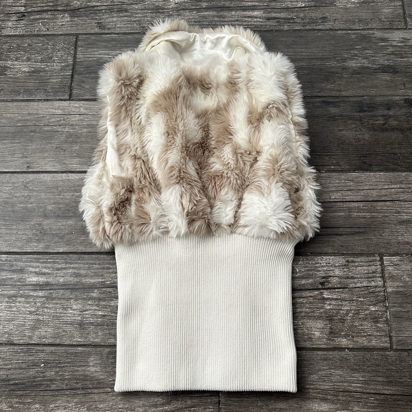 Y2K CI SONO BY CAVALINI FAUX FUR SATIN LINED WHITE RIBBED VEST WMNS SZ M