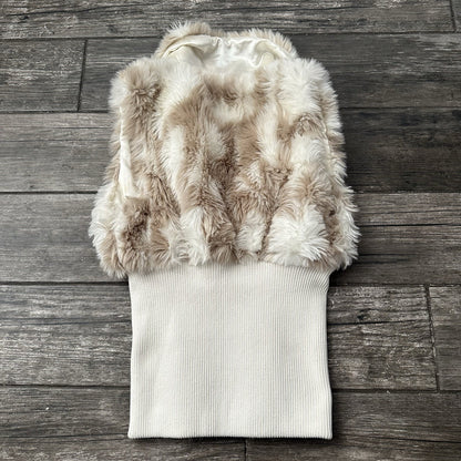 Y2K CI SONO BY CAVALINI FAUX FUR SATIN LINED WHITE RIBBED VEST WMNS SZ M