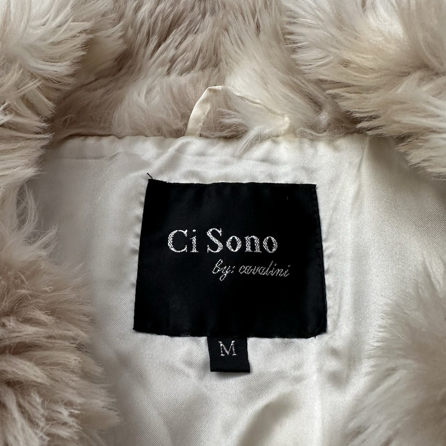 Y2K CI SONO BY CAVALINI FAUX FUR SATIN LINED WHITE RIBBED VEST WMNS SZ M