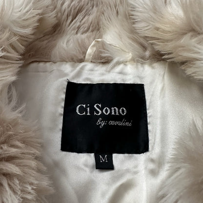 Y2K CI SONO BY CAVALINI FAUX FUR SATIN LINED WHITE RIBBED VEST WMNS SZ M