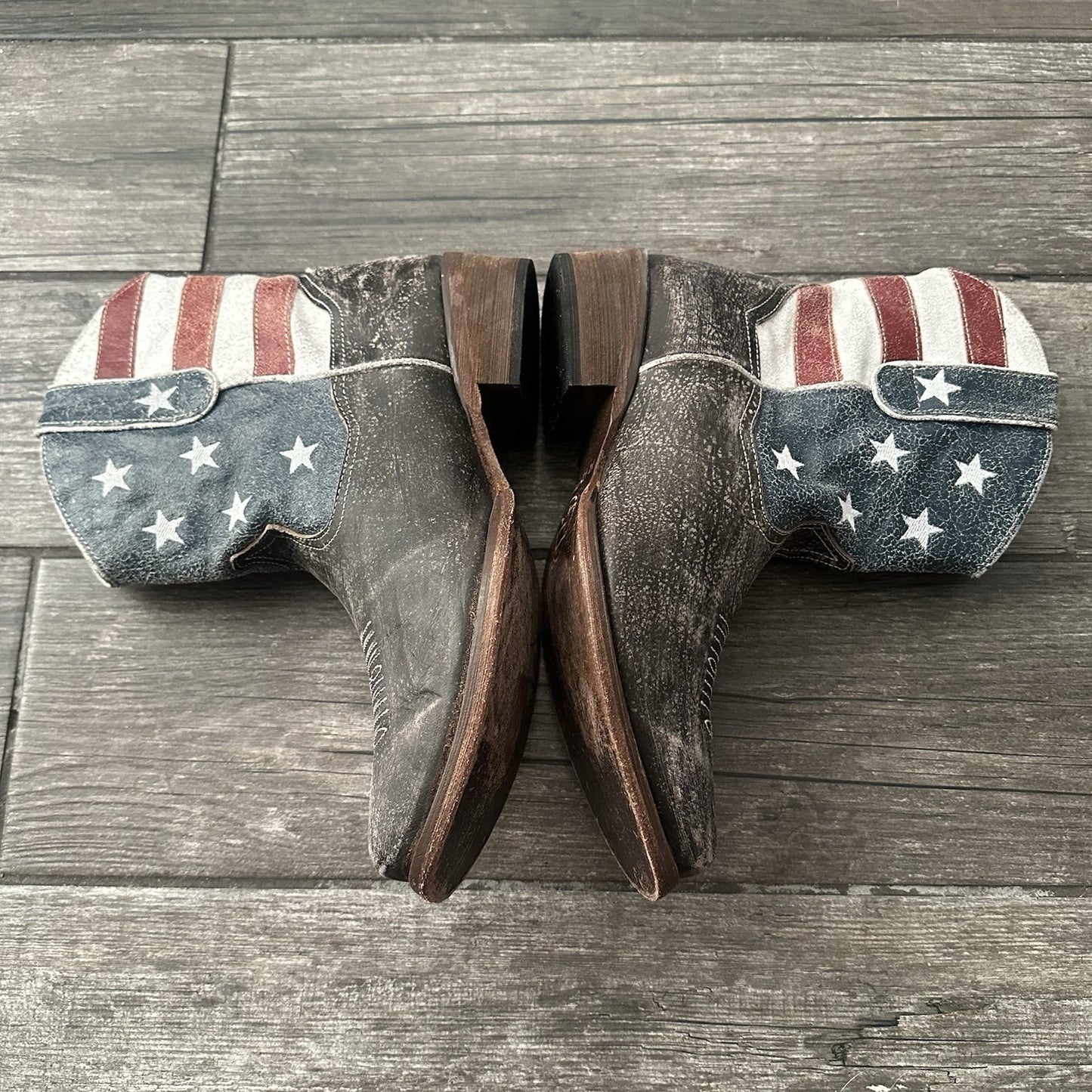 ROPER AMERICAN BEAUTY FLAG DISTRESSED WESTERN BOOTS WMNS 11 NO BOX SNEAKERS Yesterday's Fits Clothing Fashion Vintage Streetwear Fashion Item