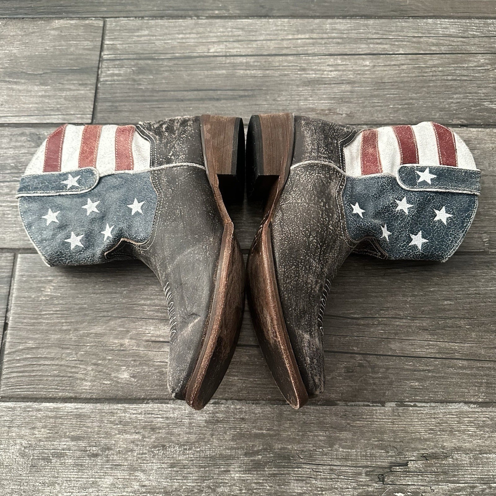ROPER AMERICAN BEAUTY FLAG DISTRESSED WESTERN BOOTS WMNS 11 NO BOX SNEAKERS Yesterday's Fits Clothing Fashion Vintage Streetwear Fashion Item