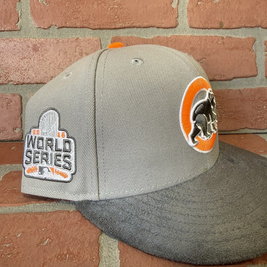 NEW ERA CHICAGO CUBS 2016 WS CHAMPS PATCH VELOUR GREY ORANGE SZ 7 FITTED HAT Yesterday's Fits Clothing Fashion Vintage Streetwear Fashion Item