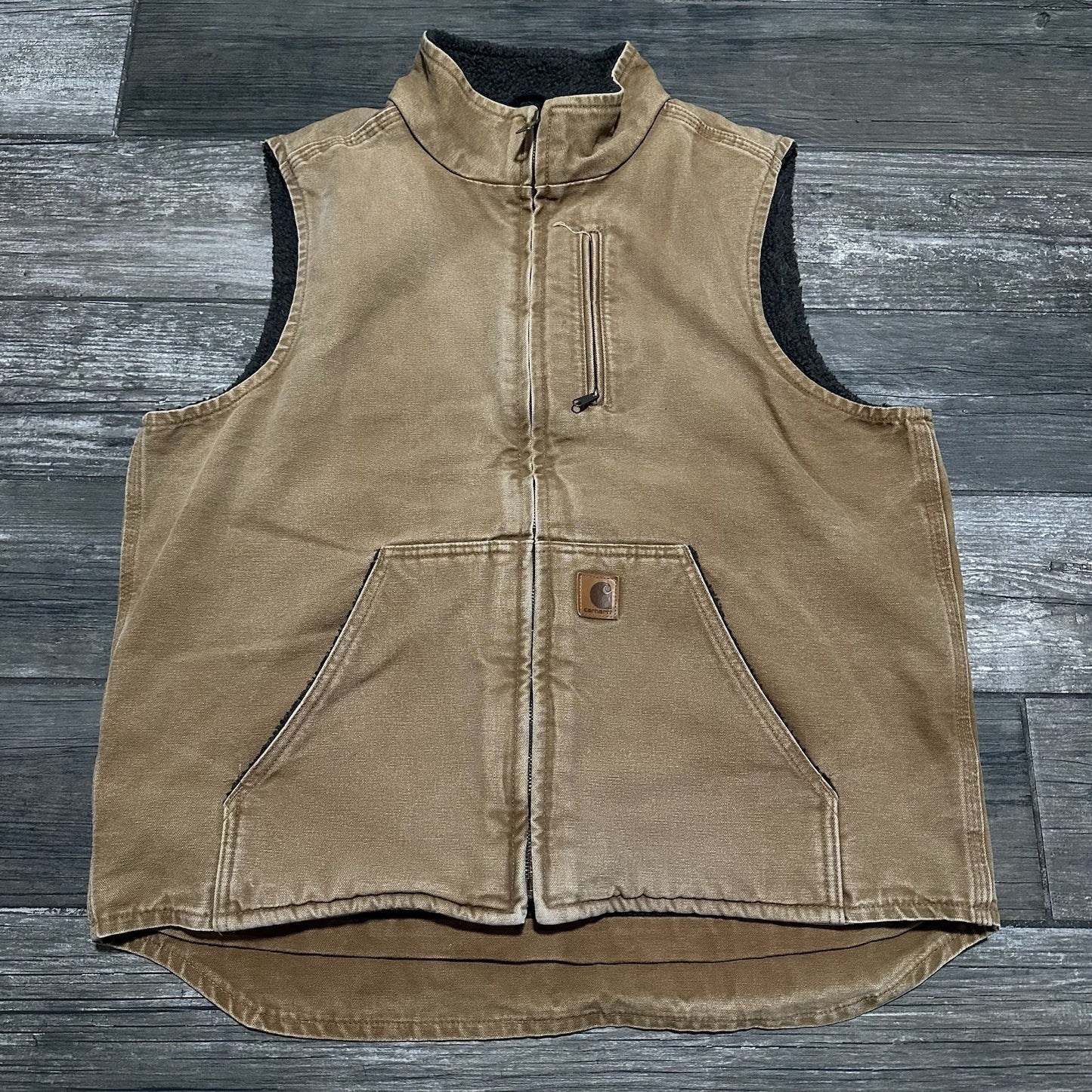 CARHARTT SANDSTONE CANVAS SHERPA LINED WORKVEST SLEEVELESS JACKET SZ L V33-211 Yesterday's Fits Clothing Fashion Vintage Streetwear Fashion Item