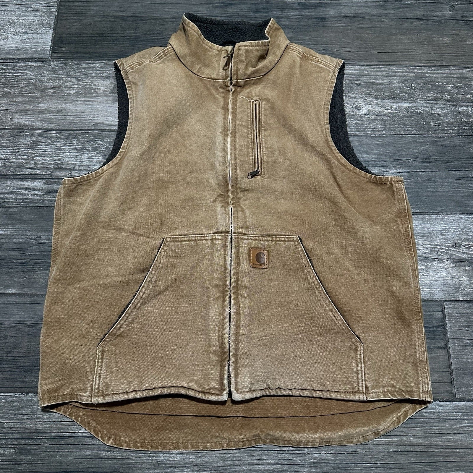 CARHARTT SANDSTONE CANVAS SHERPA LINED WORKVEST SLEEVELESS JACKET SZ L V33-211 Yesterday's Fits Clothing Fashion Vintage Streetwear Fashion Item