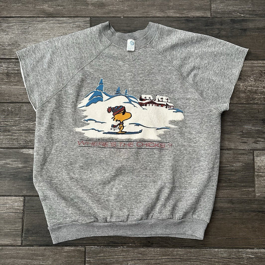 VTG 80'S PEANUTS 'WHERE'S THE CHICKS?' WOODSTOCK SKIING GREY SWEATSHIRT SZ 2XL Yesterday's Fits Clothing Fashion Vintage Streetwear Fashion Item