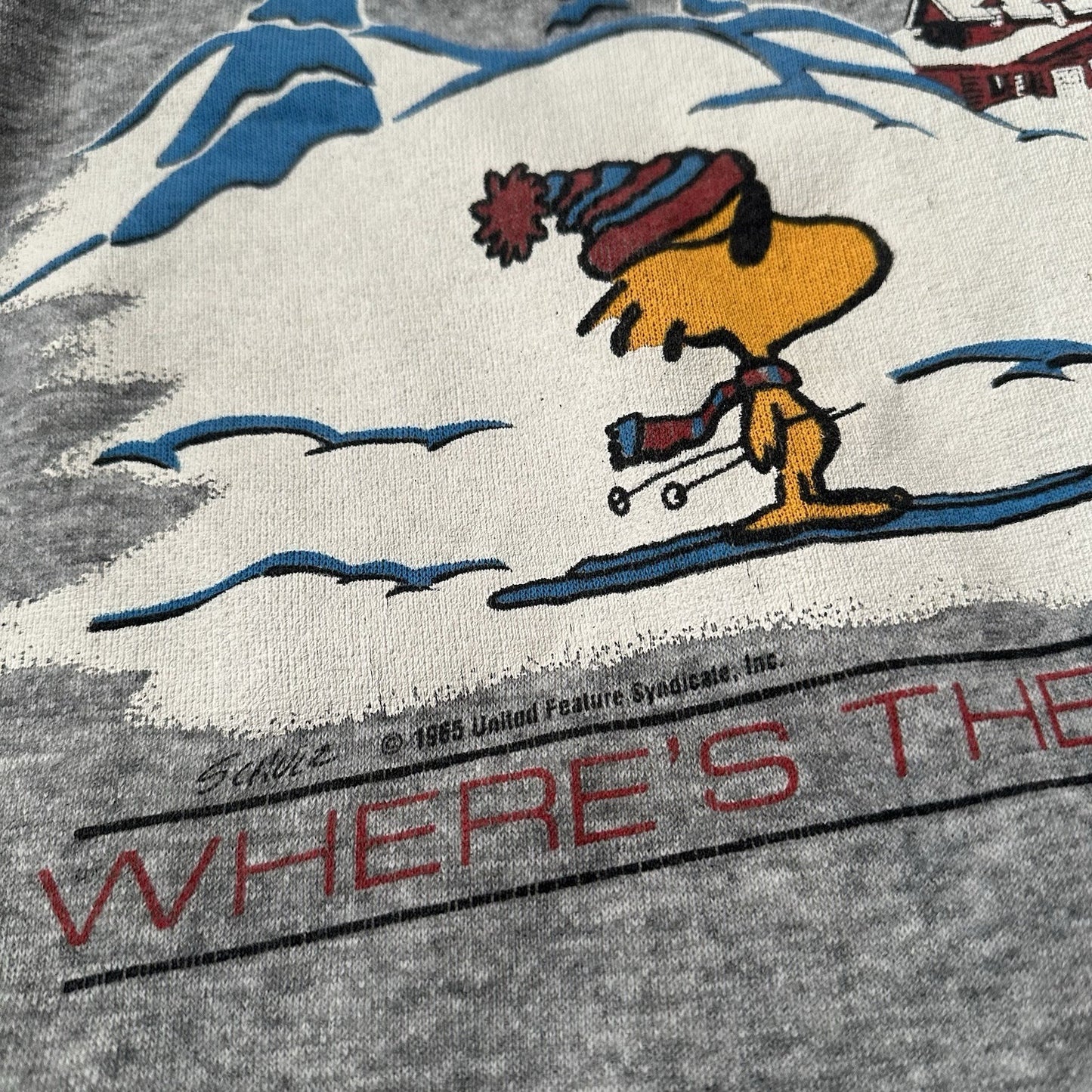 VTG 80'S PEANUTS 'WHERE'S THE CHICKS?' WOODSTOCK SKIING GREY SWEATSHIRT SZ 2XL Yesterday's Fits Clothing Fashion Vintage Streetwear Fashion Item