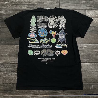 BBC BILLIONIARE BOYS CLUB BLACK DISTRESSED MULTI-LOGO T-SHIRT FADED TEE SZ M Yesterday's Fits Clothing Fashion Vintage Streetwear Fashion Item