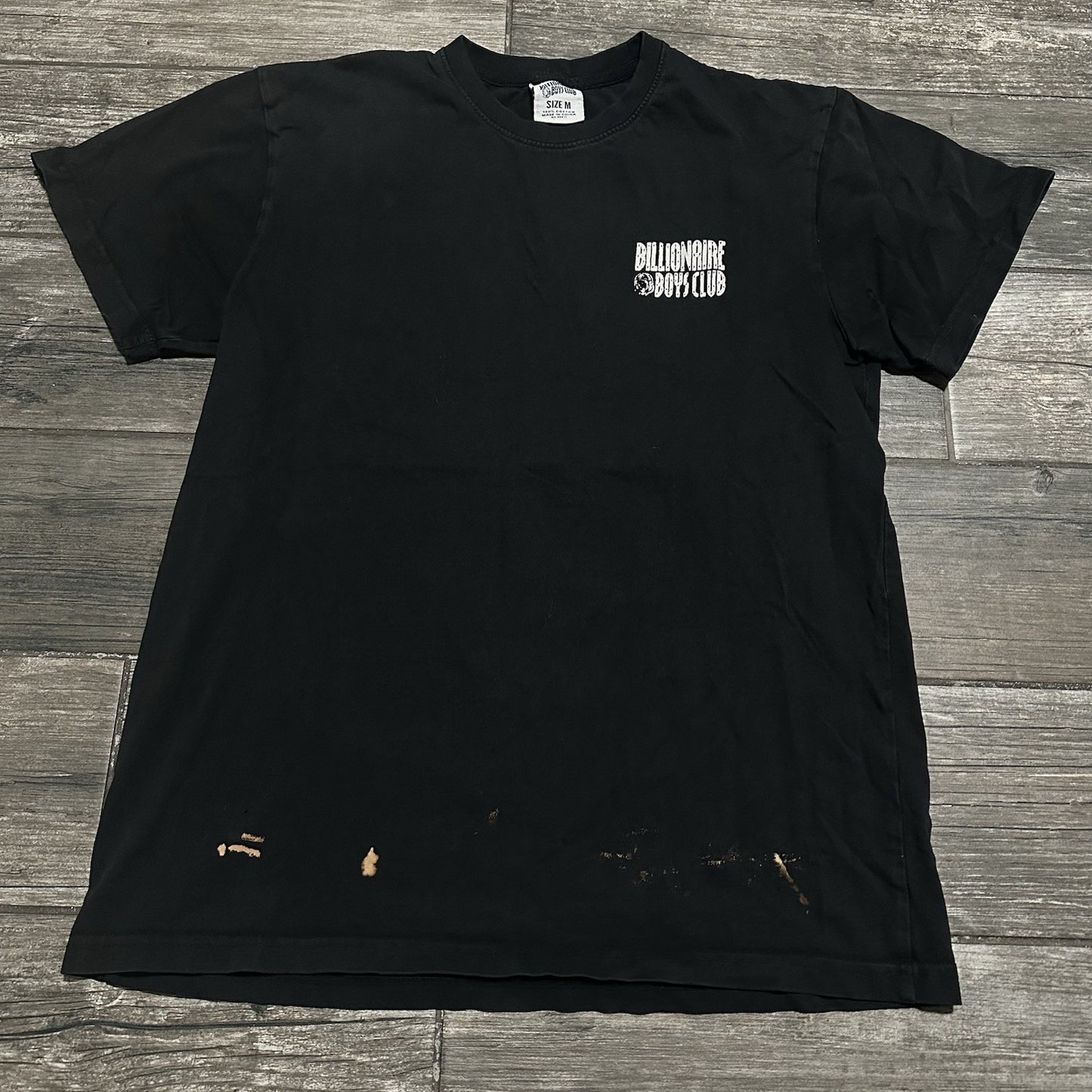 BBC BILLIONIARE BOYS CLUB BLACK DISTRESSED MULTI-LOGO T-SHIRT FADED TEE SZ M Yesterday's Fits Clothing Fashion Vintage Streetwear Fashion Item