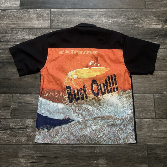 Y2K NO BOUNDARIES SURF BUTTON UP BLACK AOP SHORT SLEEVE SHIRT SZ L SKATE Yesterday's Fits Clothing Fashion Vintage Streetwear Fashion Item