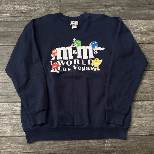 VTG 90s M&M WORLD LAS VEGAS CHARACTER CREWNECK SWEATSHIRT SZ M BLUE Yesterday's Fits Clothing Fashion Vintage Streetwear Fashion Item
