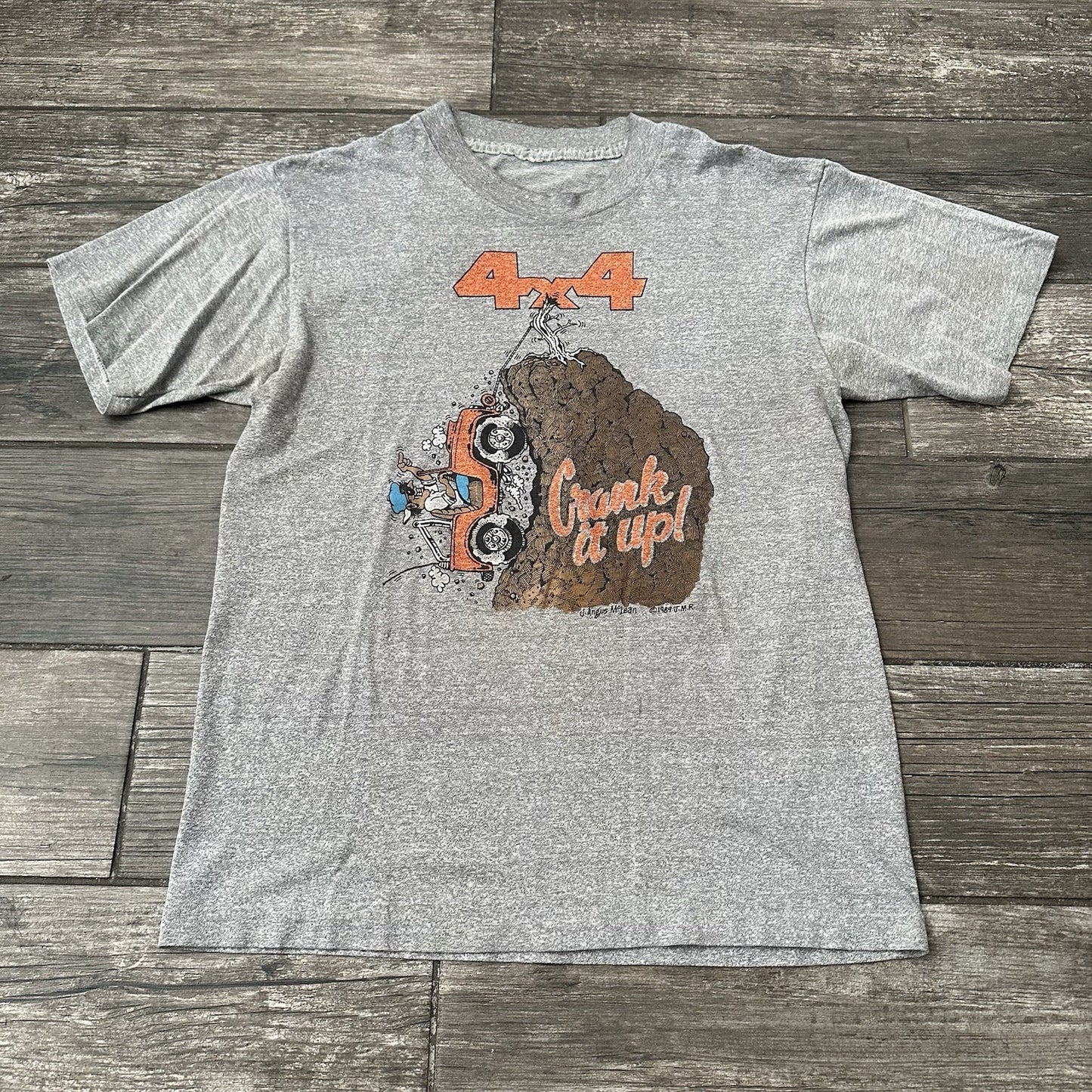VTG 80s JEEP 4X4 PROMO HEATHER GRAY T-SHIRT CRANK IT UP THE HILL GRAPHIC FITS S Yesterday's Fits Clothing Fashion Vintage Streetwear Fashion Item