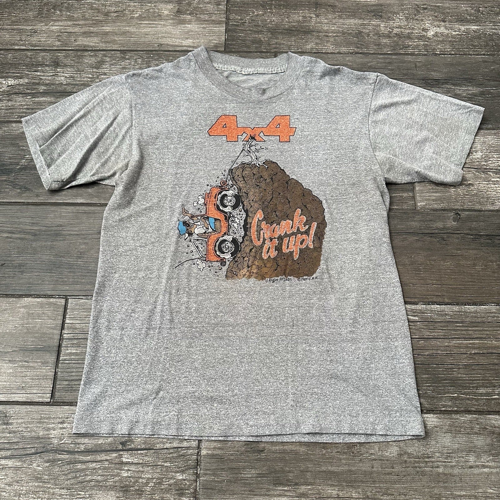 VTG 80s JEEP 4X4 PROMO HEATHER GRAY T-SHIRT CRANK IT UP THE HILL GRAPHIC FITS S Yesterday's Fits Clothing Fashion Vintage Streetwear Fashion Item