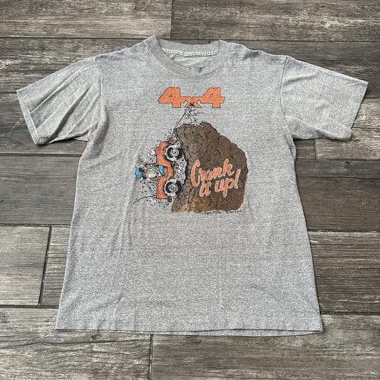 VTG 80s JEEP 4X4 PROMO HEATHER GRAY T-SHIRT CRANK IT UP THE HILL GRAPHIC FITS S Yesterday's Fits Clothing Fashion Vintage Streetwear Fashion Item