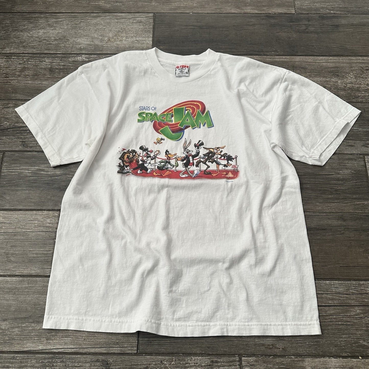 VTG 1996 WARNER BROS LOONEY TUNES SPACE JAM MOVIE PREMIERE WHITE T-SHIRT XL Yesterday's Fits Clothing Fashion Vintage Streetwear Fashion Item
