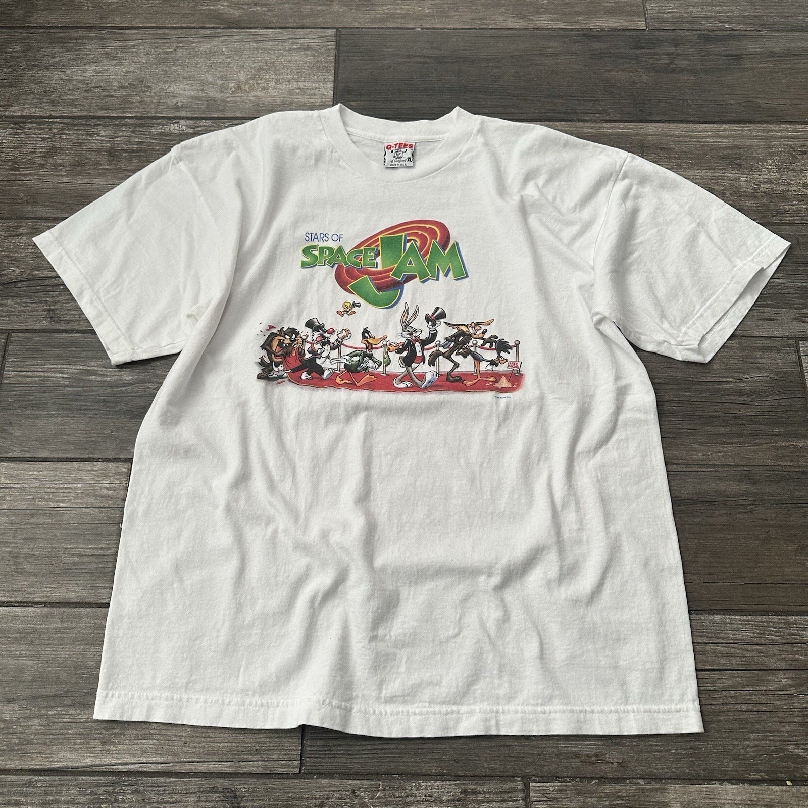 VTG 1996 WARNER BROS LOONEY TUNES SPACE JAM MOVIE PREMIERE WHITE T-SHIRT XL Yesterday's Fits Clothing Fashion Vintage Streetwear Fashion Item