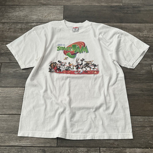 VTG 1996 WARNER BROS LOONEY TUNES SPACE JAM MOVIE PREMIERE WHITE T-SHIRT XL Yesterday's Fits Clothing Fashion Vintage Streetwear Fashion Item