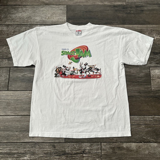 VTG 1996 WARNER BROS LOONEY TUNES SPACE JAM MOVIE PREMIERE WHITE T-SHIRT XL Yesterday's Fits Clothing Fashion Vintage Streetwear Fashion Item