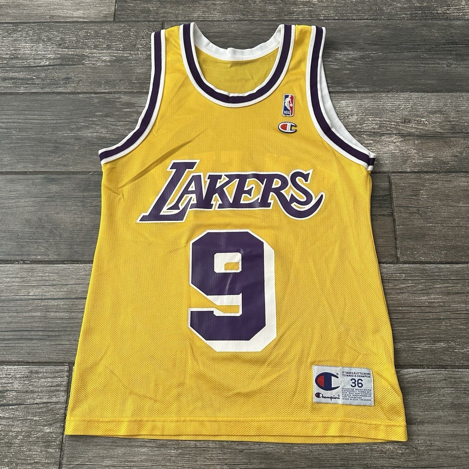 VTG CHAMPION LOS ANGELES LAKERS NICK VAN EXEL YELLOW BASKETBALL JERSEY SZ S 36 Yesterday's Fits Clothing Fashion Vintage Streetwear Fashion Item