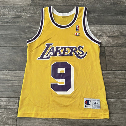 VTG CHAMPION LOS ANGELES LAKERS NICK VAN EXEL YELLOW BASKETBALL JERSEY SZ S 36 Yesterday's Fits Clothing Fashion Vintage Streetwear Fashion Item