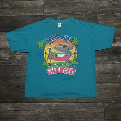 VTG 90s SIGNAL SHARK BEACH NOVELTY T-SHIRT BLUE TEAL DESTINATION TRAVEL SZ L Yesterday's Fits Clothing Fashion Vintage Streetwear Fashion Item