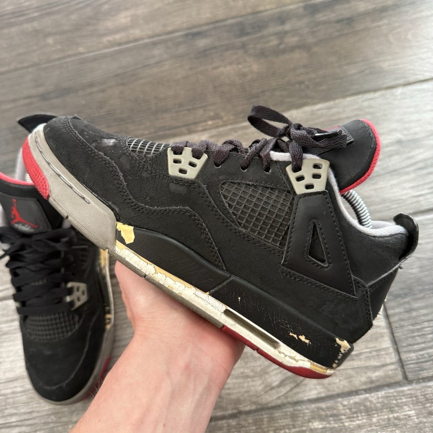 2012 AIR JORDAN 4 AJR 'BRED' BLACK CEMENT RED RETRO 408452-089 SZ 5Y NO BOX Yesterday's Fits Clothing Fashion Vintage Streetwear Fashion Item