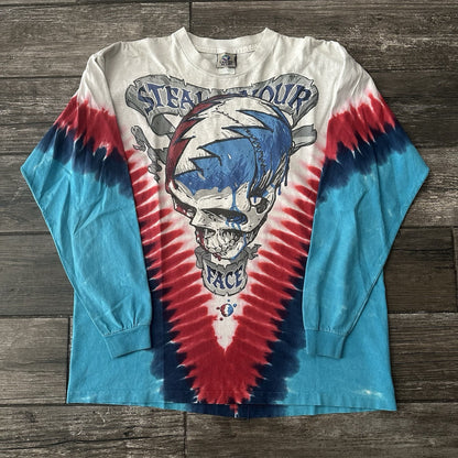 Y2K LIQUID BLUE GRATEFUL DEAD SKULL LONG SLEEVE TIE-DYE BLUE RED WHITE T-SHIRT L Yesterday's Fits Clothing Fashion Vintage Streetwear Fashion Item
