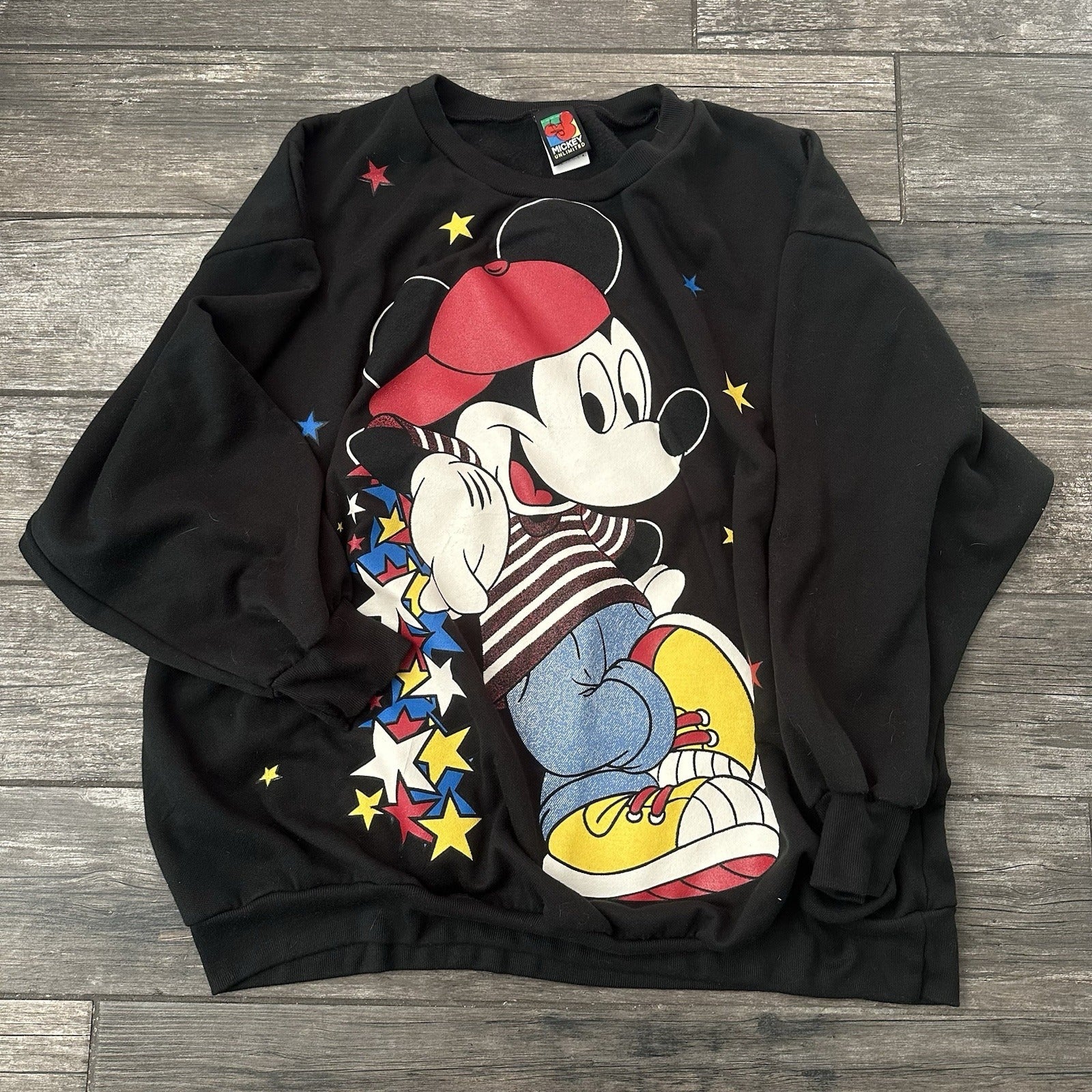 VTG DISNEY MICKEY MOUSE UNLIMITED BLACK PULLOVER SWEATSHIRT STARS SZ 3XL Yesterday's Fits Clothing Fashion Vintage Streetwear Fashion Item