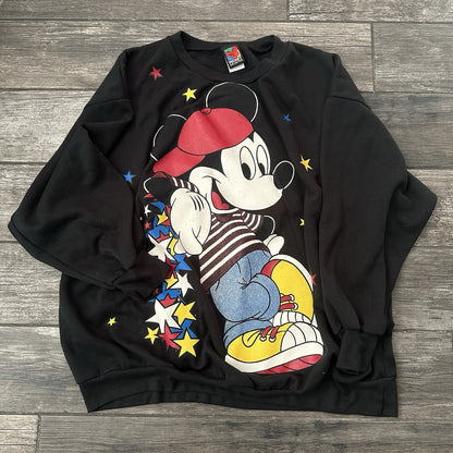 VTG DISNEY MICKEY MOUSE UNLIMITED BLACK PULLOVER SWEATSHIRT STARS SZ 3XL Yesterday's Fits Clothing Fashion Vintage Streetwear Fashion Item