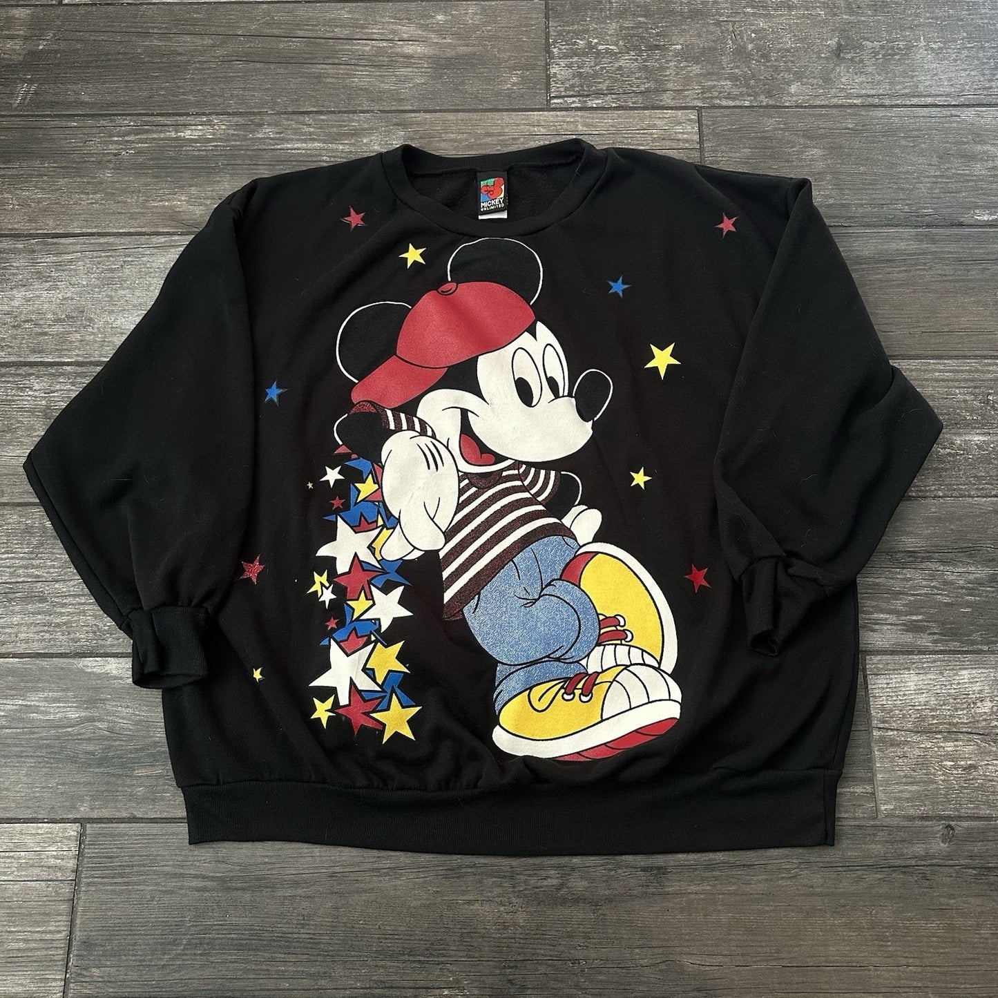 VTG DISNEY MICKEY MOUSE UNLIMITED BLACK PULLOVER SWEATSHIRT STARS SZ 3XL Yesterday's Fits Clothing Fashion Vintage Streetwear Fashion Item