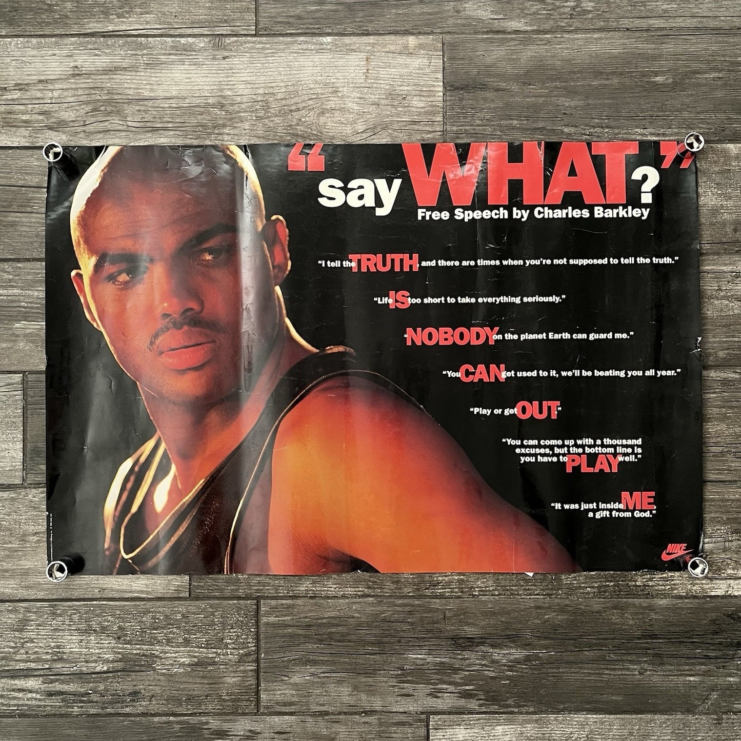 VTG 1992 NIKE CHARLES BARKLEY SAY WHAT BASKETBALL PROMO POSTER PHOENIX SUNS PO8 Yesterday's Fits Clothing Fashion Vintage Streetwear Fashion Item