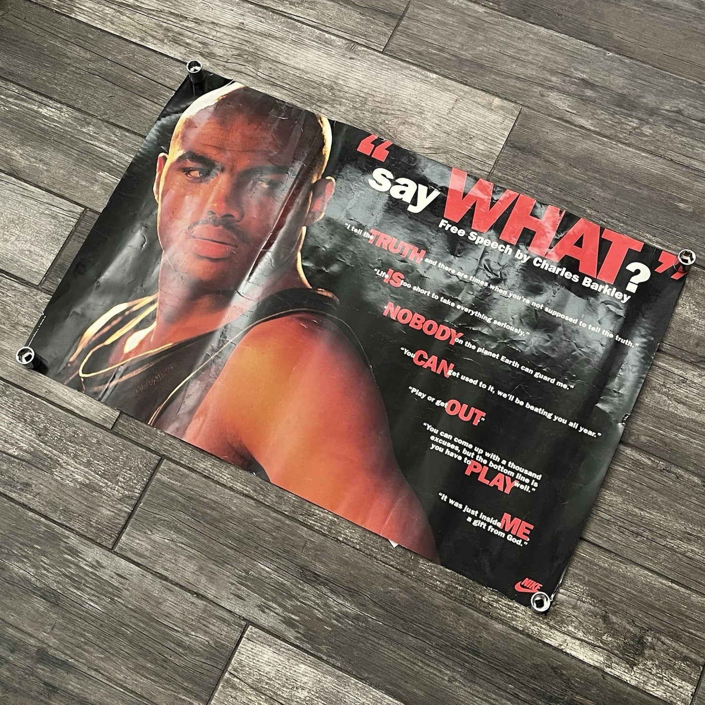 VTG 1992 NIKE CHARLES BARKLEY SAY WHAT BASKETBALL PROMO POSTER PHOENIX SUNS PO8 Yesterday's Fits Clothing Fashion Vintage Streetwear Fashion Item