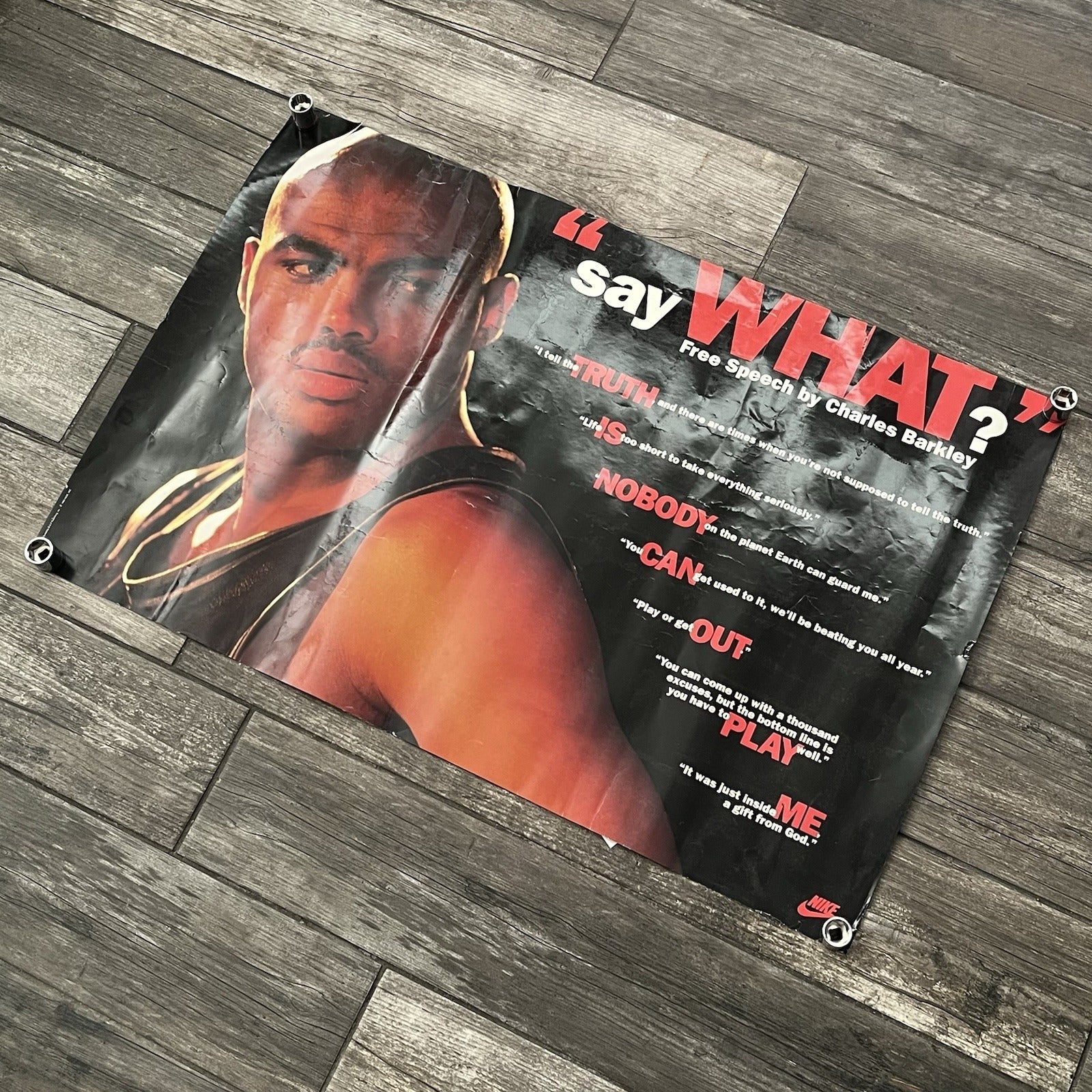 VTG 1992 NIKE CHARLES BARKLEY SAY WHAT BASKETBALL PROMO POSTER PHOENIX SUNS PO8 Yesterday's Fits Clothing Fashion Vintage Streetwear Fashion Item