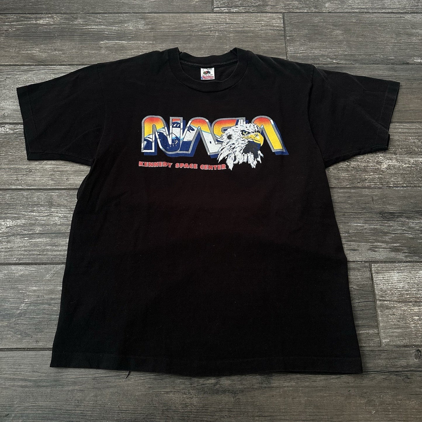 VTG FOTL NASA KENNEDY SPACE CENTER BLACK T-SHIRT TEE EAGLE SHUTTLE SZ L Yesterday's Fits Clothing Fashion Vintage Streetwear Fashion Item