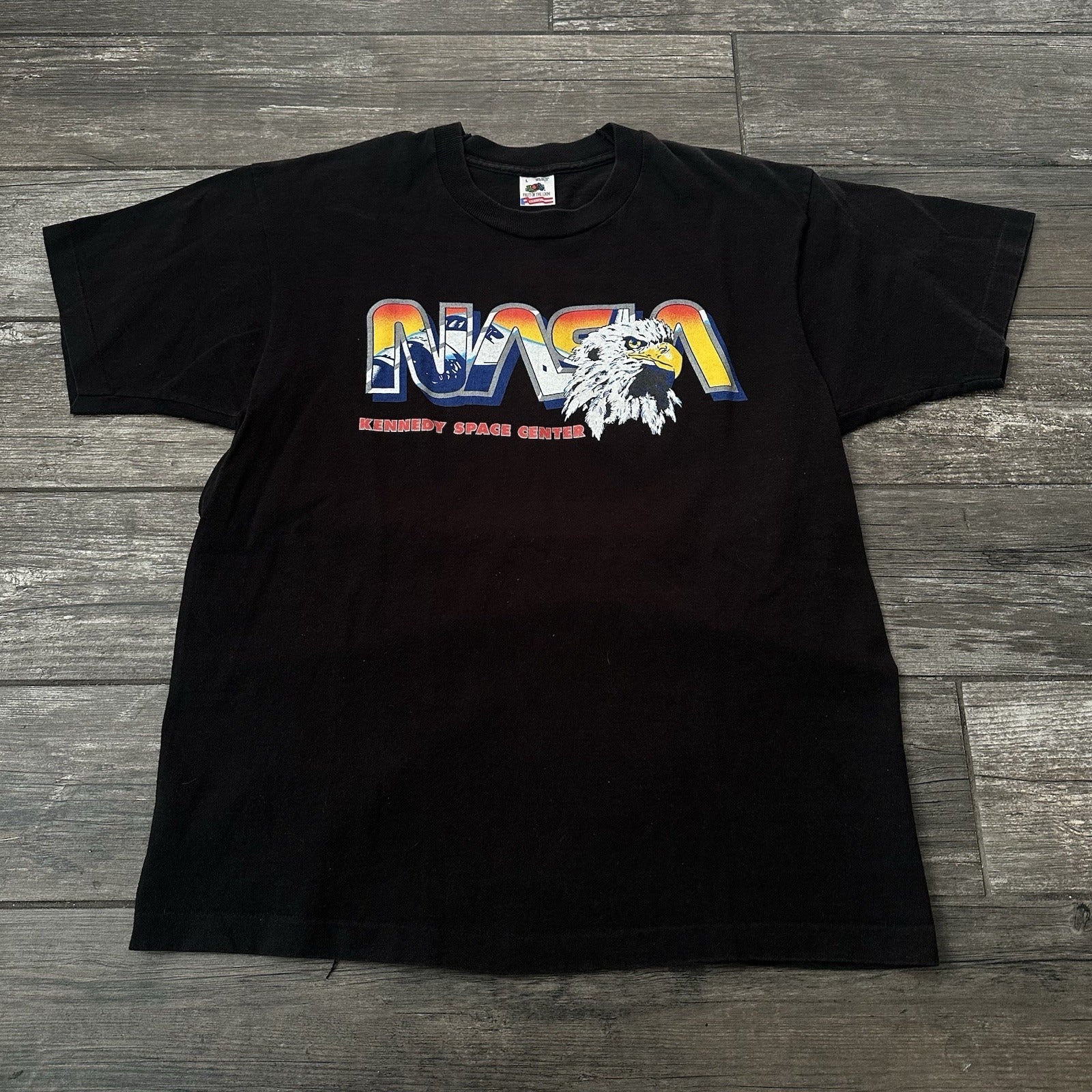 VTG FOTL NASA KENNEDY SPACE CENTER BLACK T-SHIRT TEE EAGLE SHUTTLE SZ L Yesterday's Fits Clothing Fashion Vintage Streetwear Fashion Item