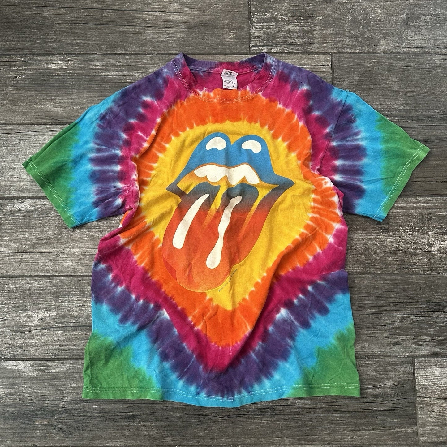 VTG Y2K 2002-03 THE ROLLING STONES TIE-DYE T-SHIRT TOUR CONCERT TONGUE LICK L Yesterday's Fits Clothing Fashion Vintage Streetwear Fashion Item