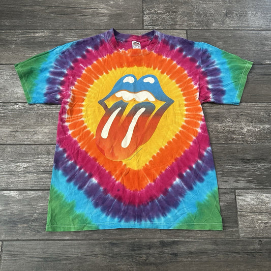 VTG Y2K 2002-03 THE ROLLING STONES TIE-DYE T-SHIRT TOUR CONCERT TONGUE LICK L Yesterday's Fits Clothing Fashion Vintage Streetwear Fashion Item