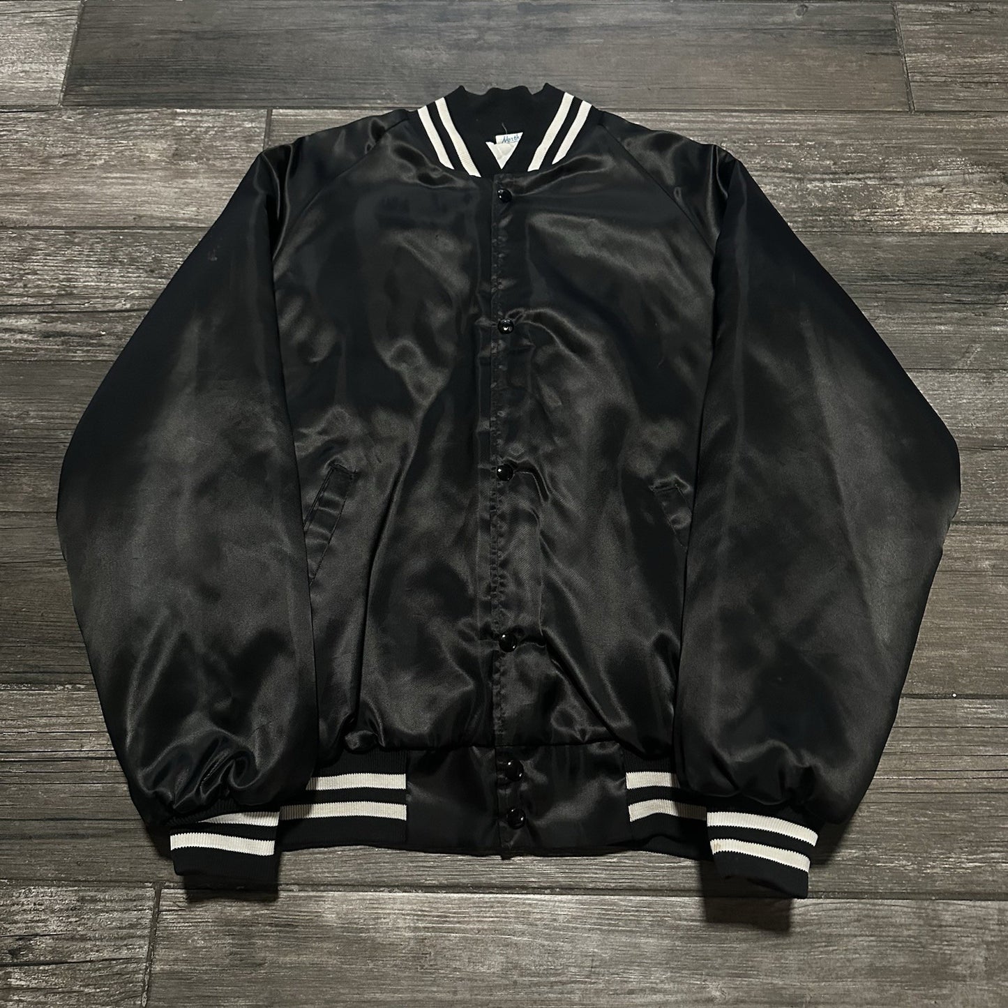 VTG 80s BEAVER BAY MINNESOTA JOHN BEARGREASE BLACK SATIN BOMBER JACKET XL NATURE Yesterday's Fits Clothing Fashion Vintage Streetwear Fashion Item